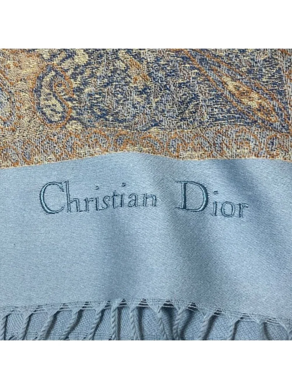 Dior Wool All Over Pattern Jacquard Large Shawl Blue Scarf